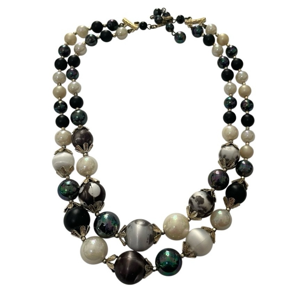 Vintage Costume Multi Strand Faux Pearls, Iridescent. Marked Japan